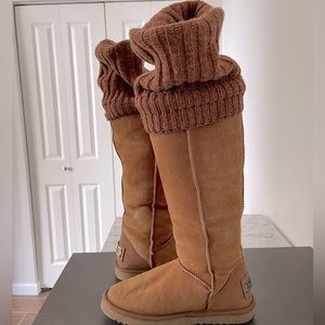 Tan UGG style LUXE boots Sherpa lined with attached wool legs warmers size 7